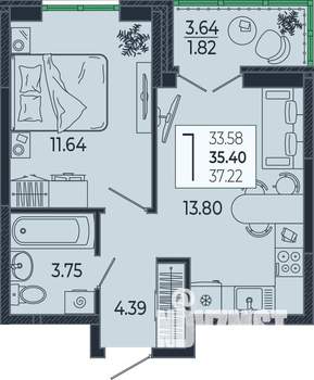 1-к квартира, вторичка, 35м2, 16/21 этаж