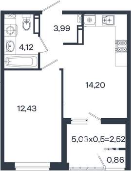 1-к квартира, вторичка, 38м2, 16/18 этаж