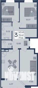 3-к квартира, вторичка, 77м2, 6/18 этаж