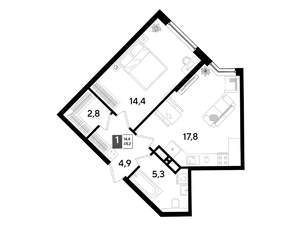 1-к квартира, вторичка, 45м2, 13/16 этаж