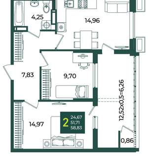 2-к квартира, вторичка, 59м2, 16/18 этаж