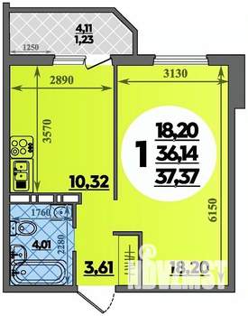 1-к квартира, строящийся дом, 37м2, 1/16 этаж