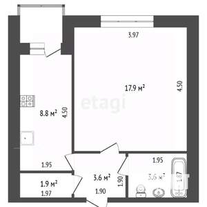 1-к квартира, вторичка, 36м2, 2/9 этаж