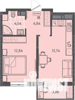 1-к квартира, вторичка, 38м2, 14/16 этаж