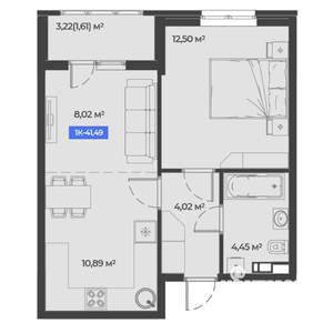 1-к квартира, строящийся дом, 41м2, 2/5 этаж