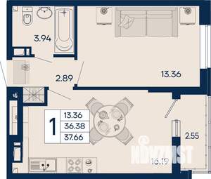 1-к квартира, вторичка, 38м2, 8/18 этаж