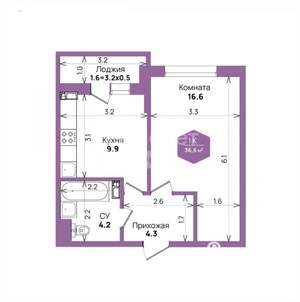 1-к квартира, вторичка, 36м2, 6/18 этаж