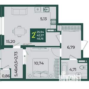 2-к квартира, вторичка, 46м2, 16/18 этаж