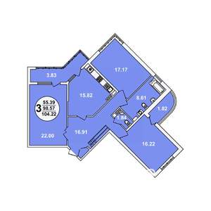 3-к квартира, вторичка, 104м2, 7/23 этаж