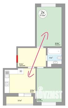 2-к квартира, вторичка, 58м2, 8/8 этаж