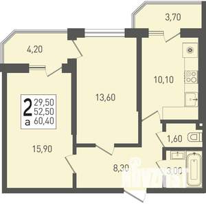 2-к квартира, строящийся дом, 60м2, 12/22 этаж