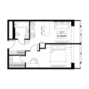 2-к квартира, вторичка, 46м2, 17/19 этаж