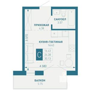 Студия квартира, строящийся дом, 30м2, 9/18 этаж