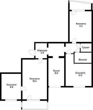 4-к квартира, вторичка, 75м2, 8/9 этаж