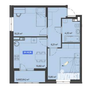 2-к квартира, вторичка, 45м2, 4/5 этаж