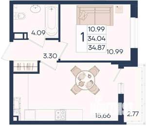 1-к квартира, вторичка, 35м2, 6/18 этаж