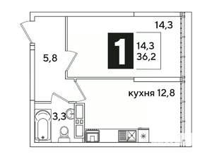 1-к квартира, вторичка, 36м2, 16/16 этаж