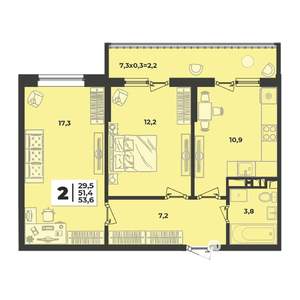 2-к квартира, строящийся дом, 54м2, 3/9 этаж