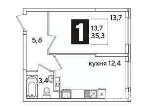 1-к квартира, вторичка, 35м2, 4/16 этаж