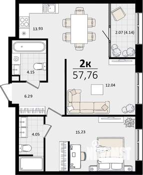 2-к квартира, вторичка, 58м2, 12/16 этаж