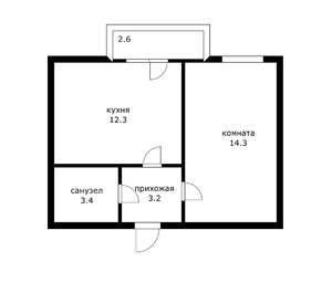 1-к квартира, вторичка, 33м2, 2/5 этаж