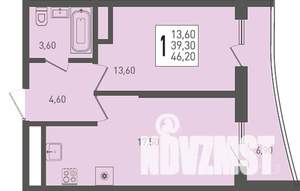 1-к квартира, строящийся дом, 46м2, 20/24 этаж
