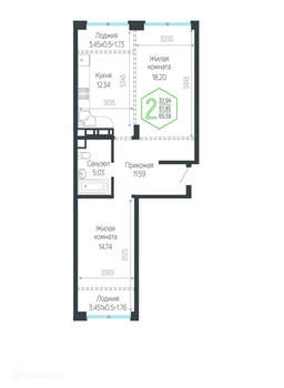 2-к квартира, вторичка, 65м2, 15/24 этаж