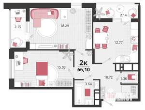 2-к квартира, вторичка, 67м2, 2/24 этаж