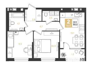2-к квартира, вторичка, 50м2, 7/18 этаж