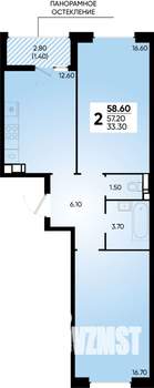 2-к квартира, вторичка, 59м2, 12/18 этаж