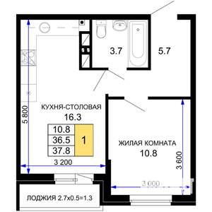 1-к квартира, вторичка, 38м2, 5/16 этаж