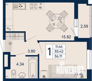 1-к квартира, вторичка, 37м2, 2/18 этаж