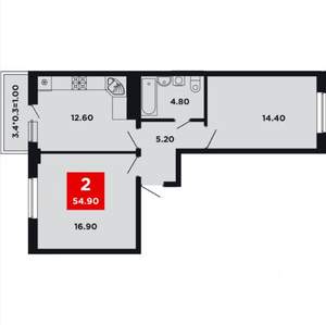 2-к квартира, вторичка, 55м2, 8/9 этаж