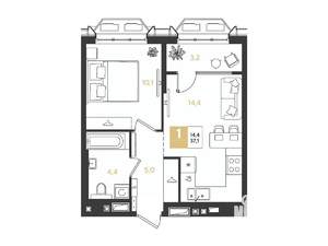 1-к квартира, вторичка, 37м2, 12/18 этаж