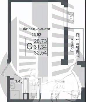 1-к квартира, вторичка, 32м2, 5/9 этаж