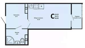 Студия квартира, вторичка, 26м2, 16/20 этаж