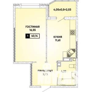 1-к квартира, вторичка, 41м2, 12/25 этаж