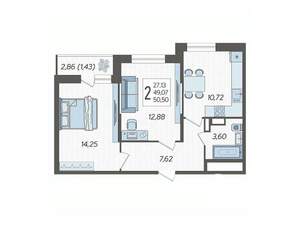 2-к квартира, вторичка, 51м2, 14/16 этаж