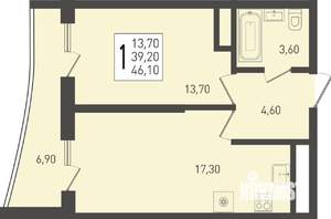 1-к квартира, вторичка, 46м2, 24/24 этаж