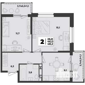 2-к квартира, строящийся дом, 60м2, 8/9 этаж