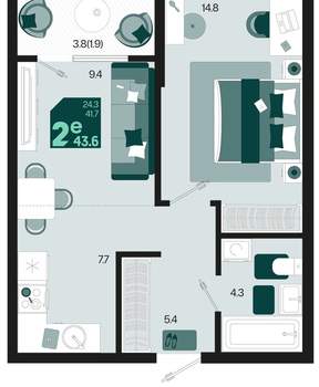 2-к квартира, вторичка, 44м2, 2/18 этаж