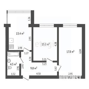 2-к квартира, вторичка, 58м2, 6/6 этаж