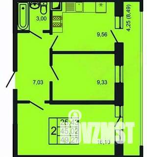 2-к квартира, вторичка, 46м2, 1/3 этаж