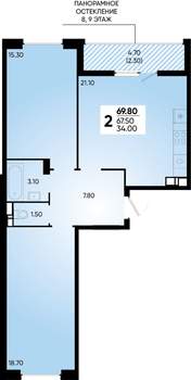 2-к квартира, вторичка, 70м2, 6/18 этаж