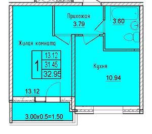 1-к квартира, вторичка, 33м2, 9/16 этаж
