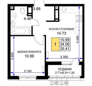 1-к квартира, вторичка, 35м2, 15/18 этаж