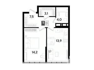 1-к квартира, вторичка, 43м2, 13/16 этаж