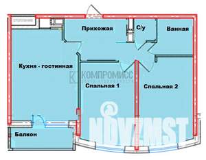 2-к квартира, вторичка, 65м2, 10/16 этаж