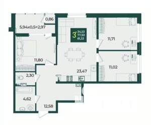 3-к квартира, вторичка, 81м2, 5/18 этаж