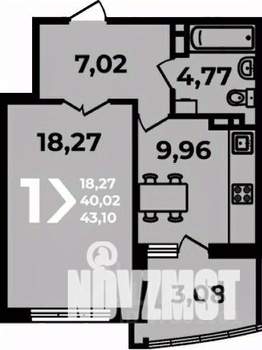 1-к квартира, вторичка, 43м2, 15/19 этаж